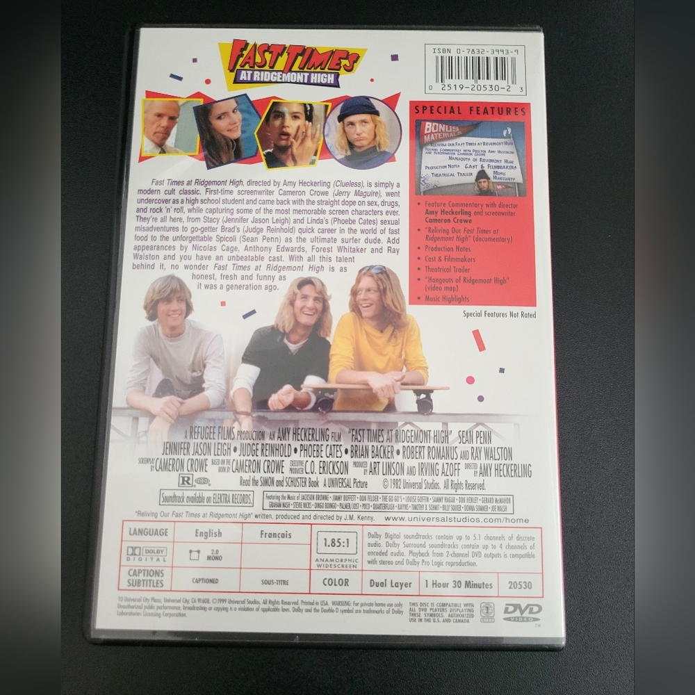 Fast Times‎ at Ridgemont High DVD Widescreen Collector's Edition - Picture 2 of 7